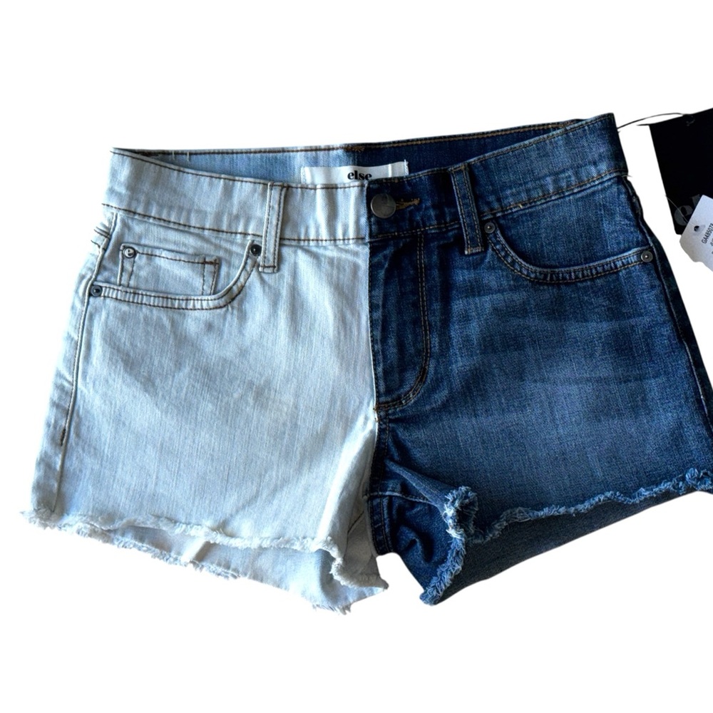 ELSE Half Blue & White Denim Cut Off Shorts Sz 24